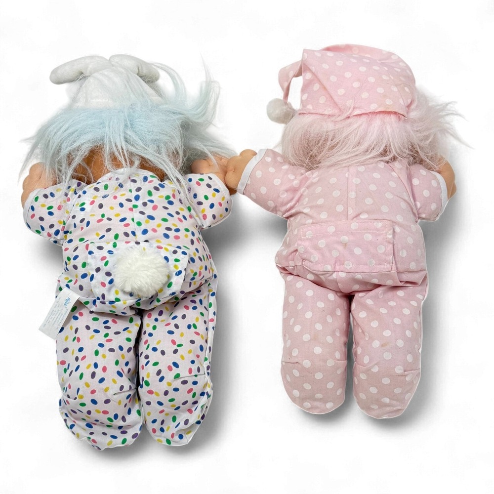 Russ Troll Doll Lot 2 Baby Trolls Rabbit Polka Dot & Nightcap Pink 12 in - Picture 3 of 16